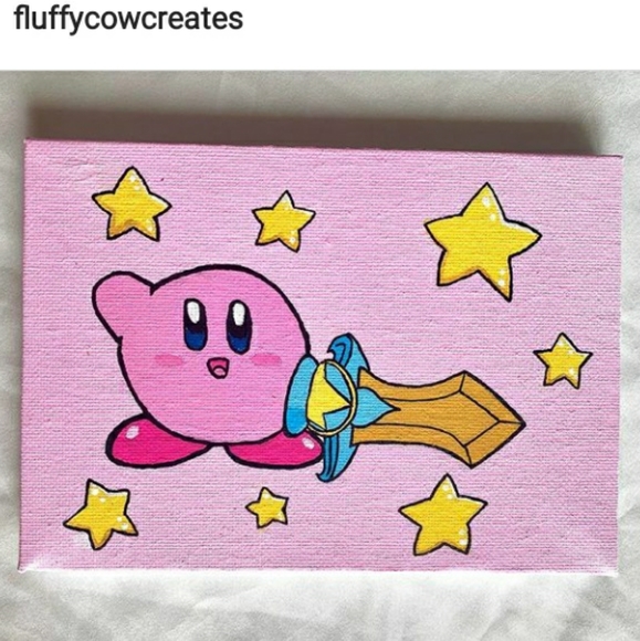 4/$80 "Kirby With Sword" Animated Canvas Painting - 4.75 in. x 6.75 in. Canvas - Picture 3 of 3